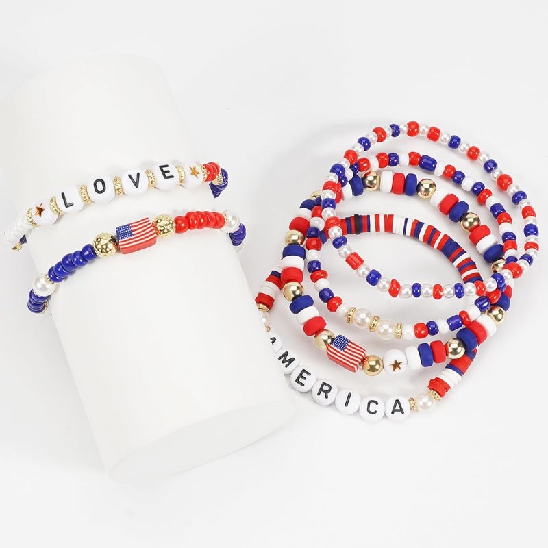 Briutn 4th of July Beaded Bracelets with American Flag Stars Charms USA Jewelry - Image 4